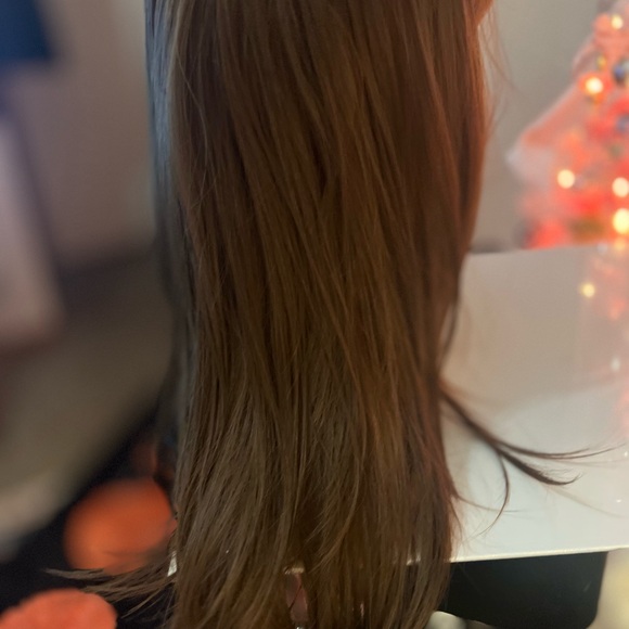 Brunette Shadow root human blend wig, long bangs. Layers tapered to face - Picture 2 of 13